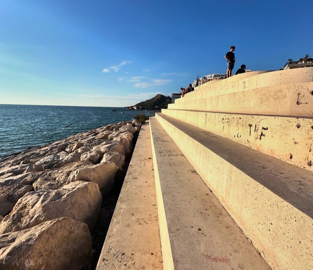large steps and rocks by water