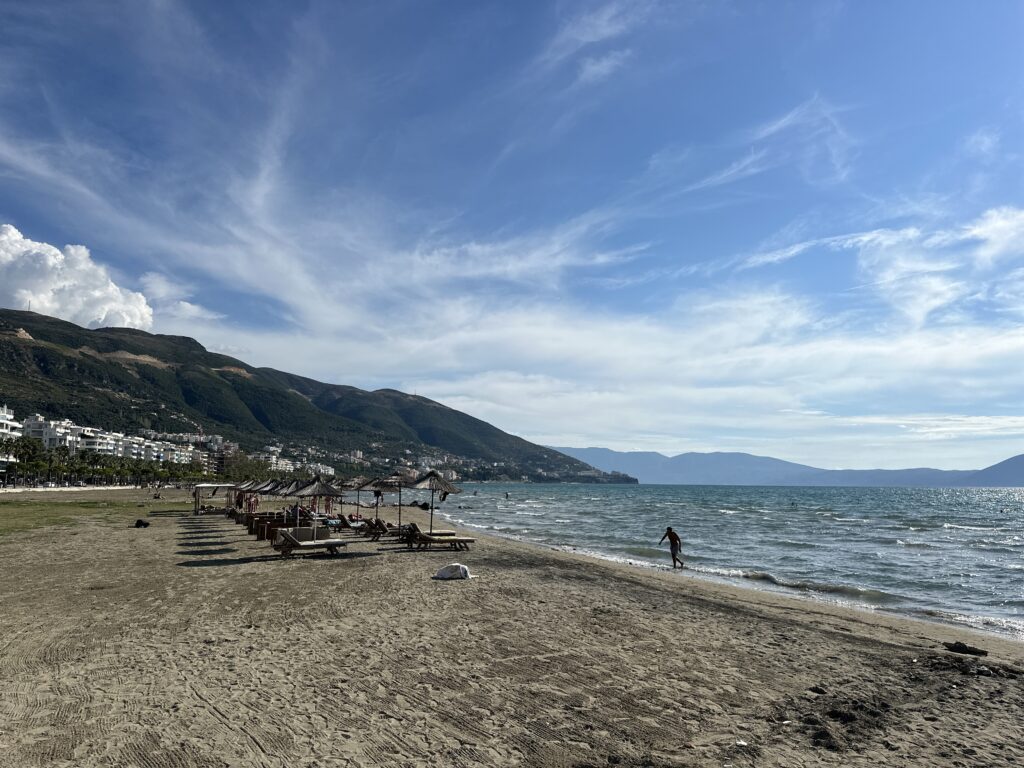beach with mountains